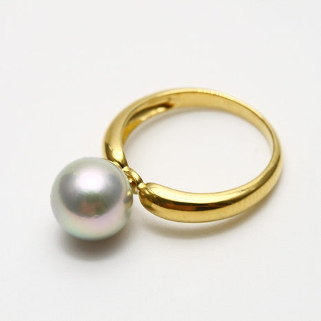 アコヤ真珠パールリング【指輪】　9.0-9.5mm　グレーカラー　シルバー製リング 枠 f0703r02