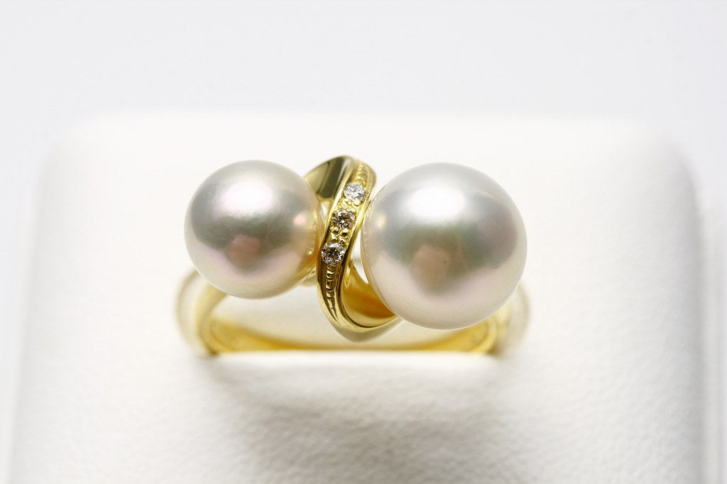 アコヤ真珠パールリング【指輪】 7.5-9.0mm ホワイトピンクカラー K18 