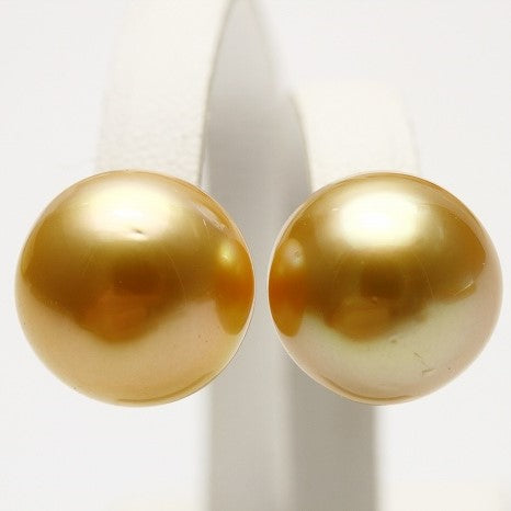 南洋白蝶真珠パールピアス　15mm　ナチュラルゴールドカラー　K18製