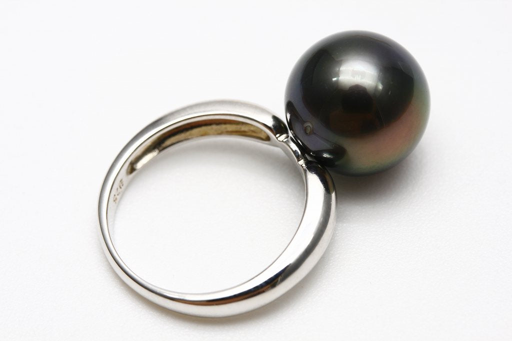タヒチ黒蝶真珠パールリング【指輪】 11mm ブラックカラー シルバー製