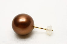 画像をギャラリービューアに読み込む, タヒチ黒蝶真珠パールピアス　シングルデザイン　12mm　チョコレートカラー　K18製 - eiho pearl

