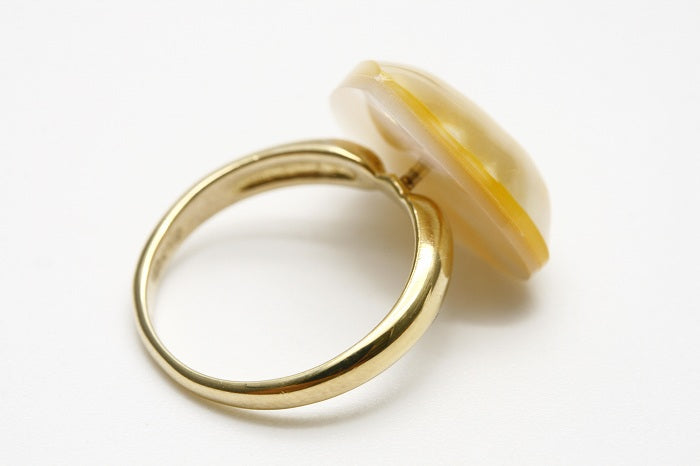 マベ真珠パールリング【指輪】　13mm　ゴールドグリーンカラー