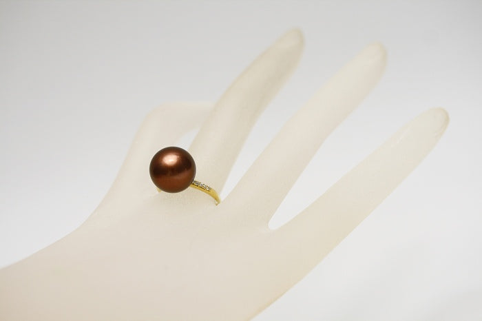 タヒチ黒蝶真珠パールリング【指輪】 12mm チョコレートカラー K18製